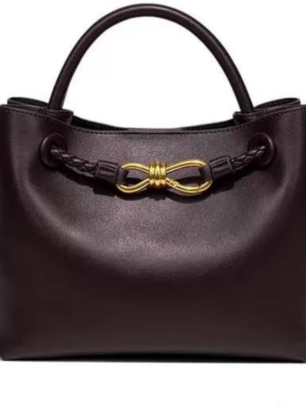 Women's D Chocolate Woven Leather Tote Handle Designer Handbag Shoulder Bag
